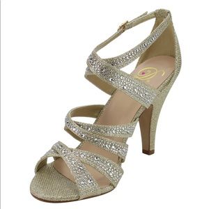 SALE Gold rhinestone dress sandal Heels Strap peep